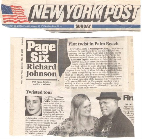 A newspaper article with the headline " page six richard johnson."